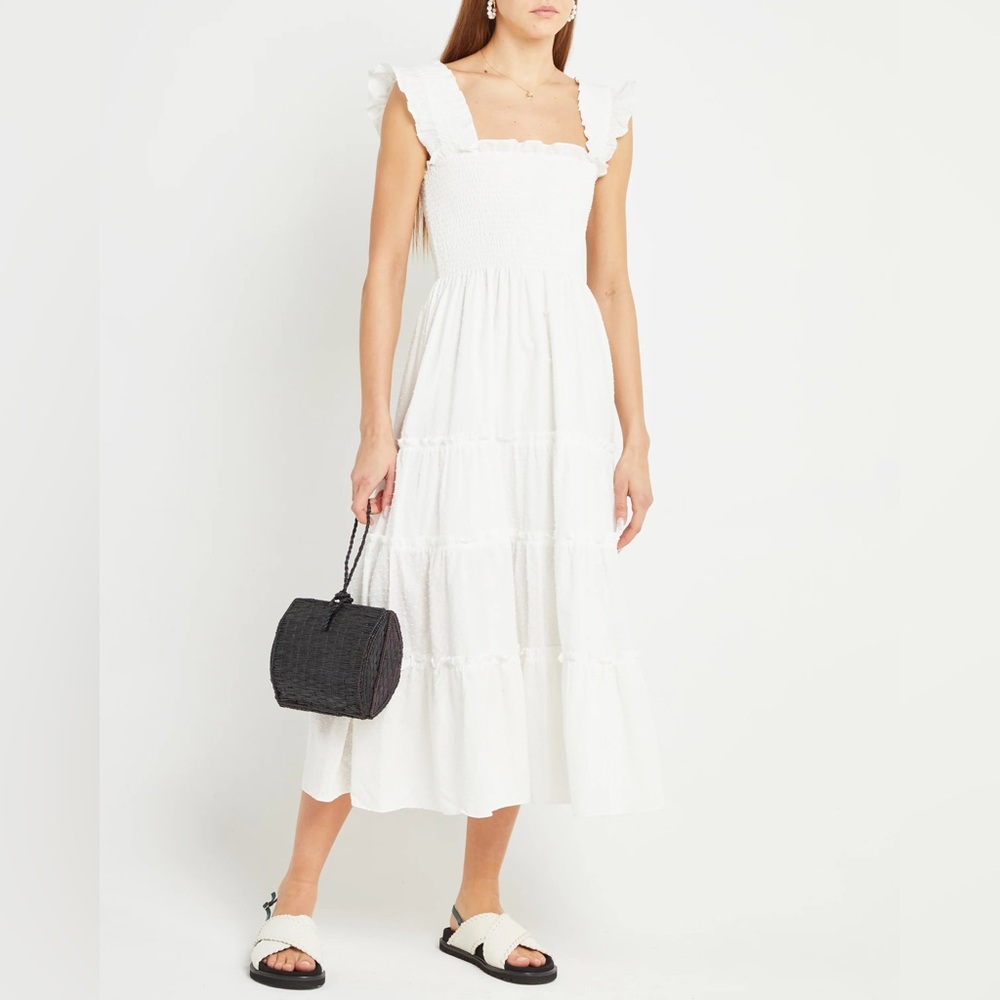 Smocked White Nap Dress (Kourt Caplyso Dress), Medium